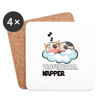 Professinonal Napper Cow Sleeping Late Riser - Coasters (set of 4) - white - Front