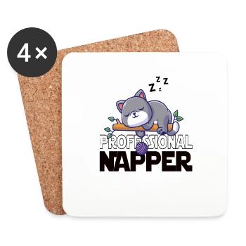 Professinonal Napper, Cat, Cats, Baby, Cats - Coasters (set of 4) - white - Front
