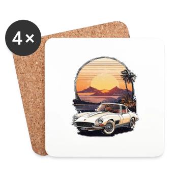 voiture vintage couché de soleil - Dessous de verre (lot de 4) - blanc - Devant