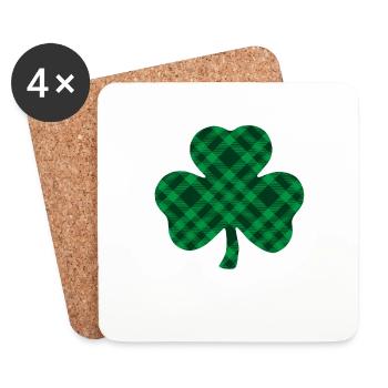 Buffle vert à carreaux trèfle - Dessous de verre (lot de 4) - blanc - Devant
