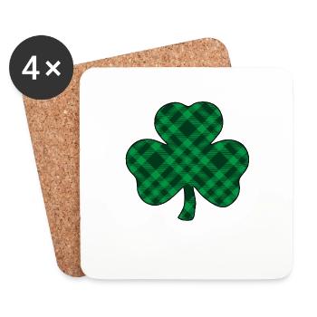 Buffle vert à carreaux trèfle - Dessous de verre (lot de 4) - blanc - Devant