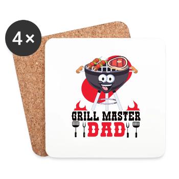 Grillmaster Papa BBQ Grill Griller Barbecue Fumoir - Dessous de verre (lot de 4) - blanc - Devant
