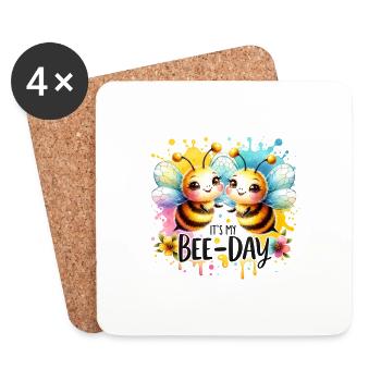 Bee Day, Niedliche Bienen, Geburtstag, Honigbienen - Untersetzer (4er-Set) - Weiß - Vorne