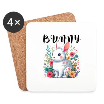 Lapin Lapin Lapin de Pâques Lapin de Pâques Printemps Enfant - Dessous de verre (lot de 4) - blanc - Devant