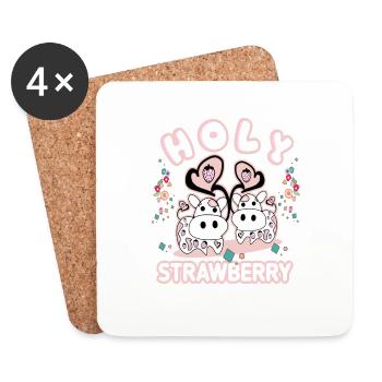 Fraise sacrée - Journée de la fraise - Vache Lustie - Dessous de verre (lot de 4) - blanc - Devant