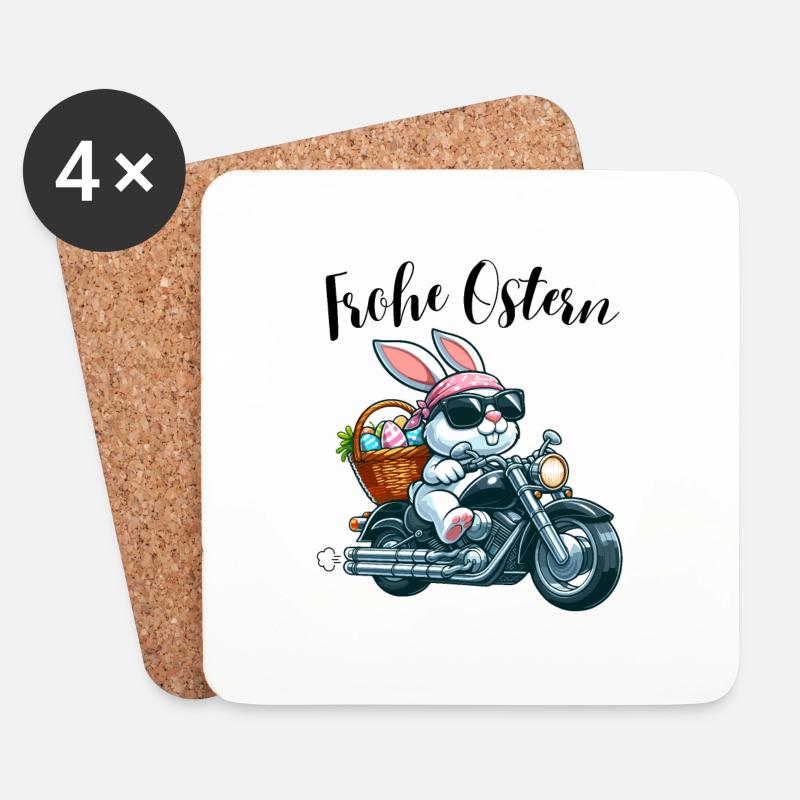 Frohe Ostern Hase Osterhase Motorrad Cool lustig - Untersetzer (4er-Set) - Weiß