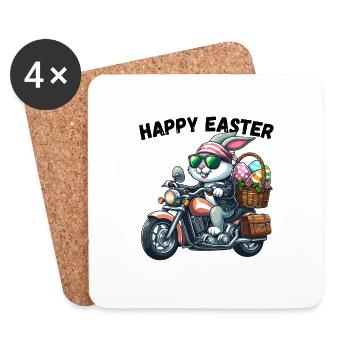 Happy Easter Bunny Motorcycle Cool Biker Easter Bunny - Coasters (set of 4) - white - Front
