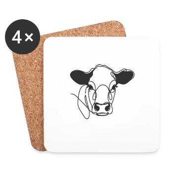 Dessin au trait Papa Maman Vache - Hereford - Dessous de verre (lot de 4) - blanc - Devant