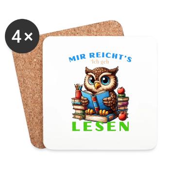 Mir reicht's Eule Eulen Uhu Buch Bücher Lesen Fun - Untersetzer (4er-Set) - Weiß - Vorne