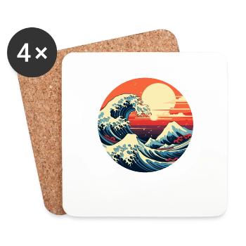 Große Welle La Grande Vague Kanagawa - Dessous de verre (lot de 4) - blanc - Devant