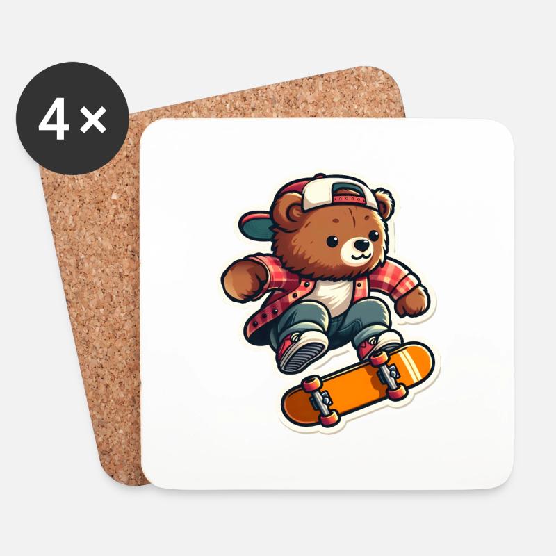 Bär der Skateboard fährt - Untersetzer (4er-Set) - Weiß