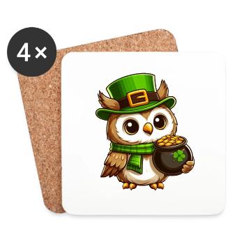 Goldene Eule St. Patricks Day - Untersetzer (4er-Set) - Weiß - Vorne