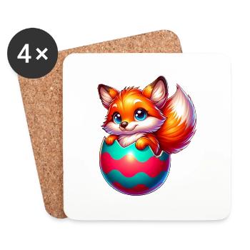 Hatching red fox from Easter egg - Coasters (set of 4) - white - Front