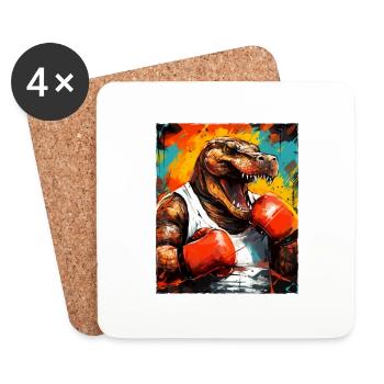 Alligator Boxer Kämpfer Beast Boxing - Untersetzer (4er-Set) - Weiß - Vorne