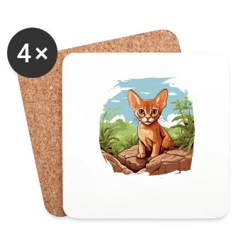 Chat d’Abyssinie Abessinierkatze - Dessous de verre (lot de 4) - blanc - Devant