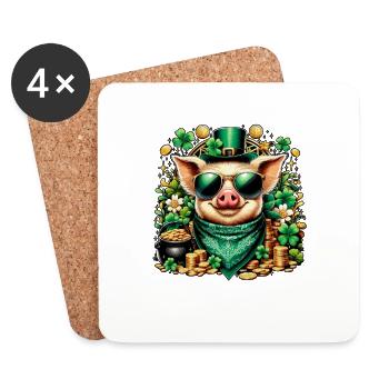 Cooles Schwein mit Kleeblatt - Untersetzer (4er-Set) - Weiß - Vorne