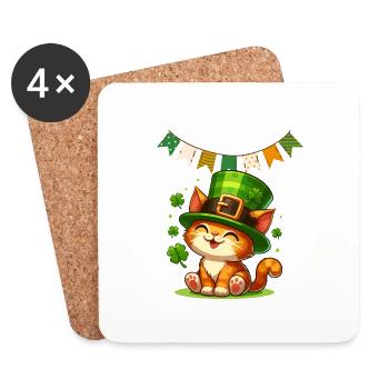 Cat St Patrick Ireland Irish Shamrock Luck Fun - Coasters (set of 4) - white - Front