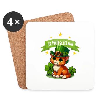 Katze St. Patrick's Day Kleeblatt Glück niedlich - Untersetzer (4er-Set) - Weiß - Vorne