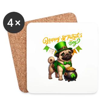 Mops St Patrick Hund niedlich Irland Kleeblatt Fun - Untersetzer (4er-Set) - Weiß - Vorne