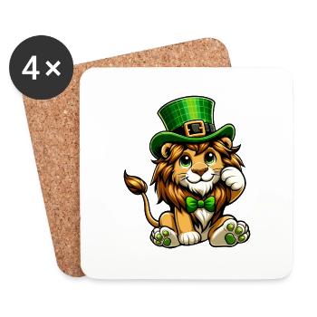 Dessin animé mignon de la Saint-Patrick de Lion - Dessous de verre (lot de 4) - blanc - Devant