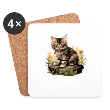 Cat Katzen American Bobtail - Untersetzer (4er-Set) - Weiß - Vorne