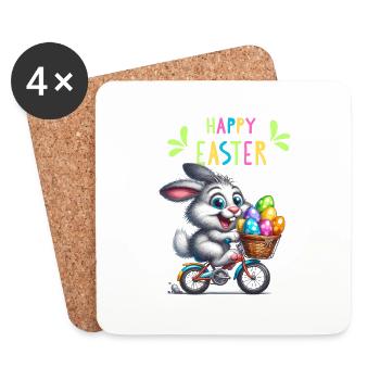 Lapin de Pâques Vélo Oeufs De Pâques Drôle Enfants - Dessous de verre (lot de 4) - blanc - Devant