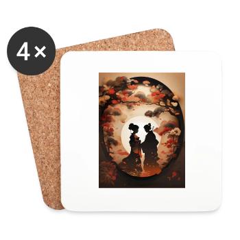 Japanese Art Illustration Painting - Coasters (set of 4) - white - Front