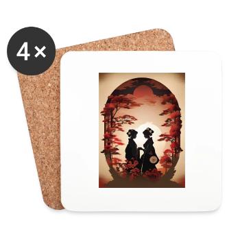 Japanese Art Illustration Painting - Coasters (set of 4) - white - Front