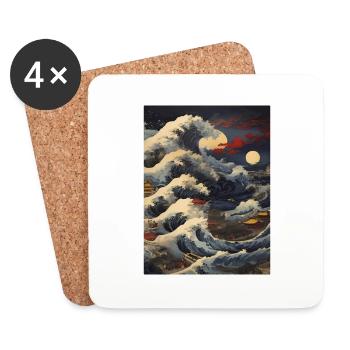 Japanese Art Illustration Painting - Coasters (set of 4) - white - Front