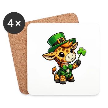 St. Patrick's Giraffe Cartoon - Coasters (set of 4) - white - Front