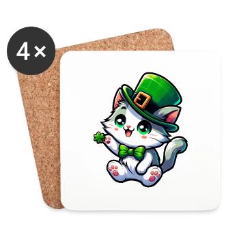 St. Patricks Day Katze Cartoon - Untersetzer (4er-Set) - Weiß - Vorne