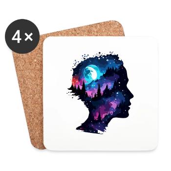 Silhouette / Wald / Porträt / Bäume / Person - Untersetzer (4er-Set) - Weiß - Vorne