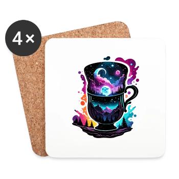 Silhouette / Wald / Porträt / Bäume / Tasse - Untersetzer (4er-Set) - Weiß - Vorne