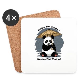 Panda with Bamboo Umbrella Bamboo-tiful Weather! - Coasters (set of 4) - white - Front