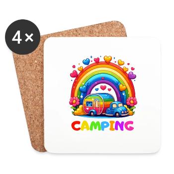 Camping Rainbow Campsite Happiness Camper Heart - Coasters (set of 4) - white - Front