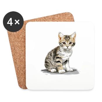 Chat Chats American Wirehair - Dessous de verre (lot de 4) - blanc - Devant