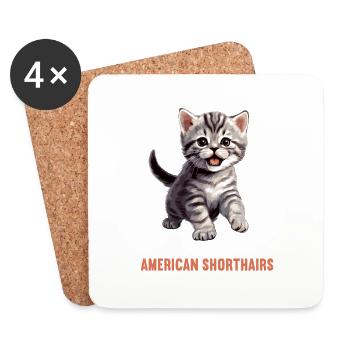 Cat Cats American Shorthair - Coasters (set of 4) - white - Front