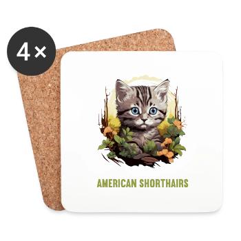 Cat Cats American Shorthair - Coasters (set of 4) - white - Front