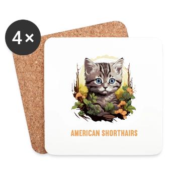 Cat Cats American Shorthair - Coasters (set of 4) - white - Front
