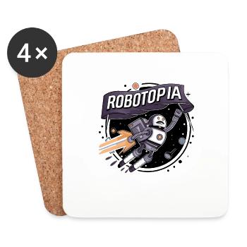 Robotopia Flag-Waving Space Jetpack Robot Art - Coasters (set of 4) - white - Front