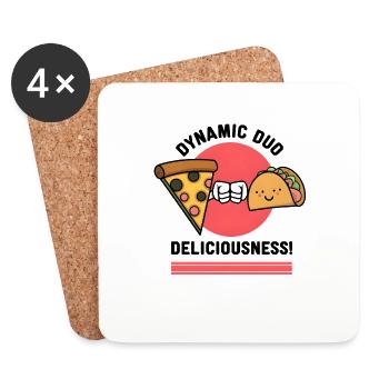 Pizza Taco Fist Bump: Dynamisches Duo der Köstlichkeit - Untersetzer (4er-Set) - Weiß - Vorne