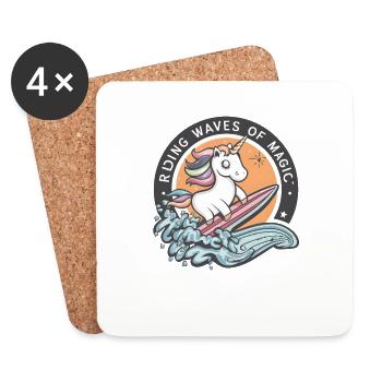 Unicorn Surfing : surfer sur les vagues de la magie ! Conception artistique - Dessous de verre (lot de 4) - blanc - Devant