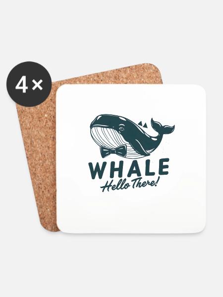 Stilvoller Bowtie Wal Kunstdruck - Whale Hello There - Untersetzer (4er-Set) - Weiß