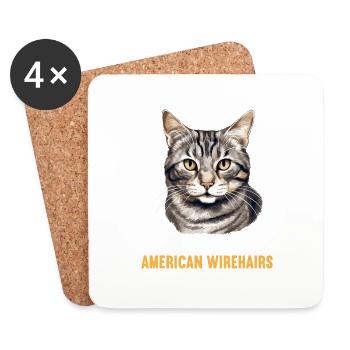 Chat Chats American Wirehair - Dessous de verre (lot de 4) - blanc - Devant