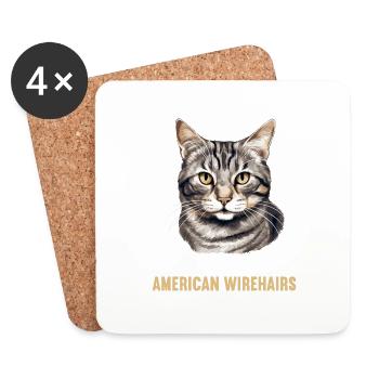 Chat Chats American Wirehair - Dessous de verre (lot de 4) - blanc - Devant