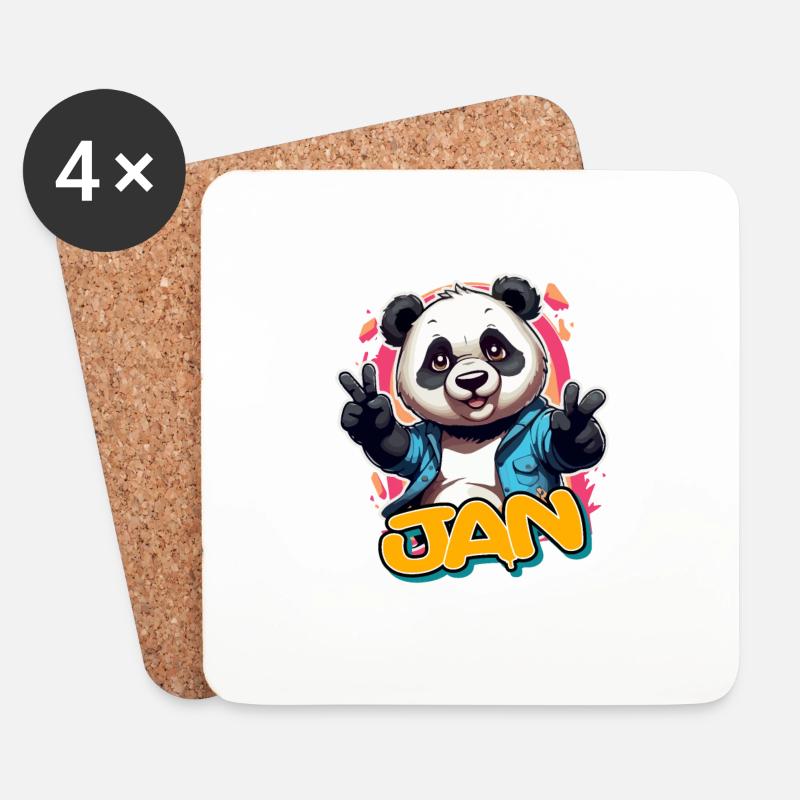JAN - Schöner Jungen Name mit Coolem Panda - Untersetzer (4er-Set) - Weiß