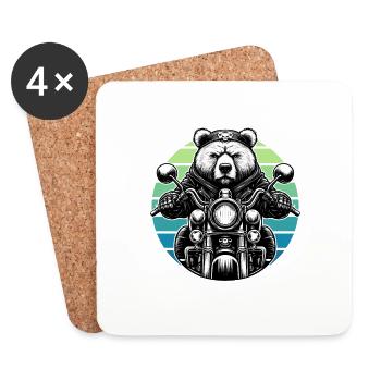Motocycliste Motard Motard Grizzly Bear Drôle - Dessous de verre (lot de 4) - blanc - Devant