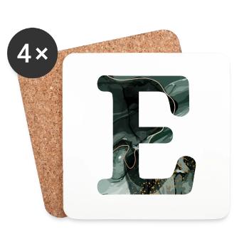 Green Marbled Letter E - Coasters (set of 4) - white - Front