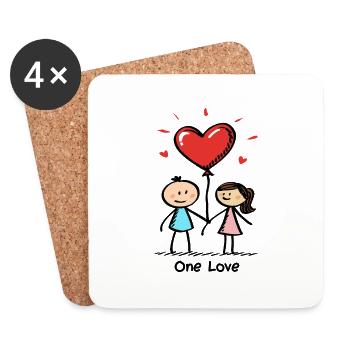 Stick Figure Lovers Couple Valentine's Day - Coasters (set of 4) - white - Front