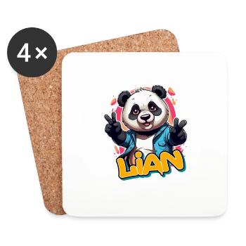 LIAN - Handsome boy name with cool panda - Coasters (set of 4) - white - Front